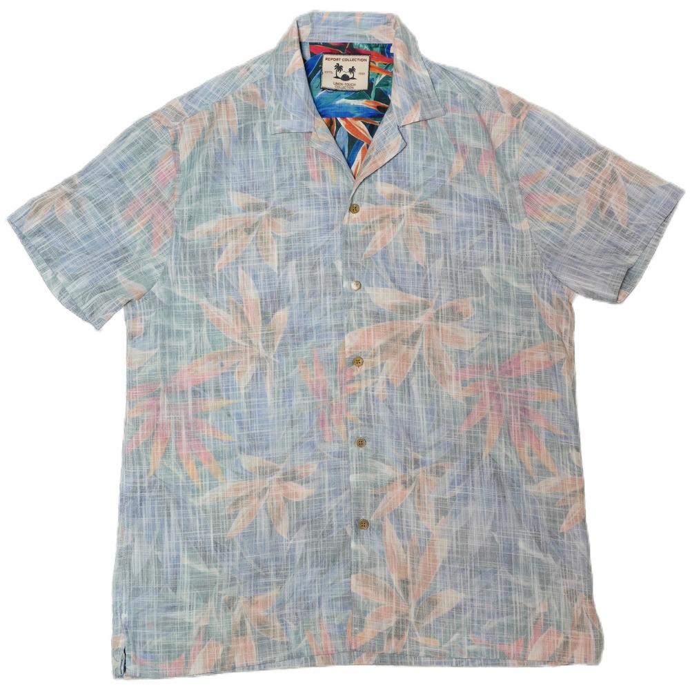 Report Collection Shirt Men SM Blue Excellent Tropical Linen-Touch Camp Collar